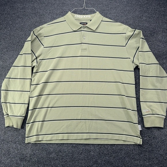 Izod Other - Izod XFG SWINGFLEX Polo Shirt Mens L Green Striped Long Sleeve Cool-FX VTG